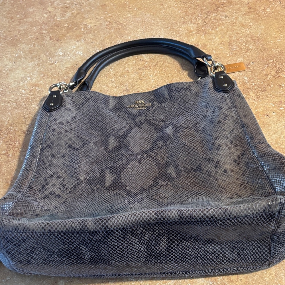 Coach Black and Gray Snake Print Shoulder Bag